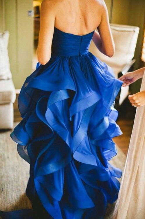 Sweetheart Royal Blue Wedding Dress Organza Puffy Hot Sale Brideal Dress for Beach Wedding
