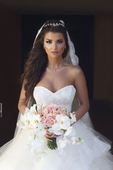 Sweetheart Ruffles Lace Wedding Dresses Strapless Tulle Bridal Gowns BA5565