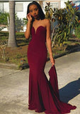 Sweetheart Sheath Burgundy Prom Dress | Strapless Long Evening Dress