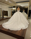 Sweetheart Sleeveless Crystals Ball Gown Cathedral Train