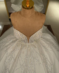 Sweetheart Sleeveless Crystals Ball Gown Cathedral Train