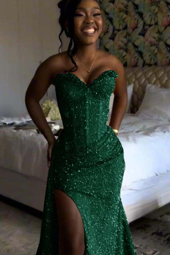 Sweetheart Sleeveless Long Mermaid Evening Formal Dress With Split Sequin