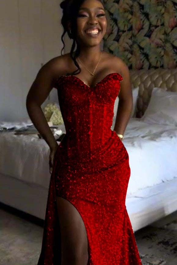 Sweetheart Sleeveless Long Mermaid Evening Formal Dress With Split Sequin