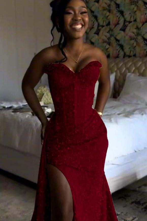 Sweetheart Sleeveless Long Mermaid Evening Formal Dress With Split Sequin