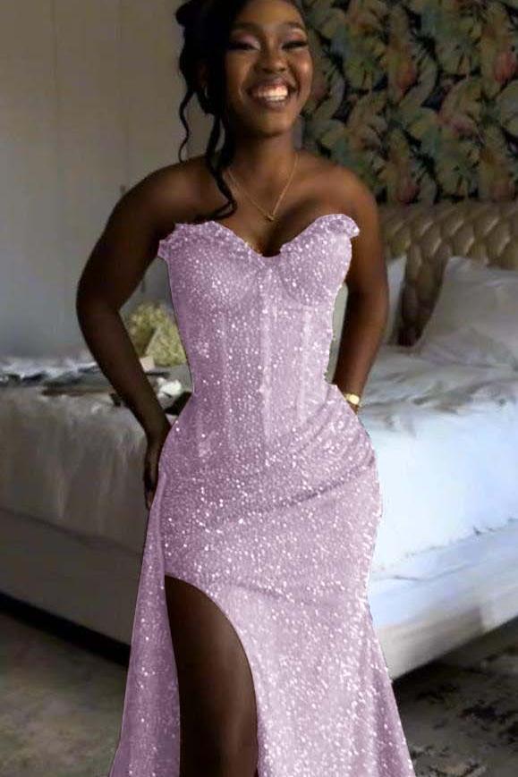 Sweetheart Sleeveless Long Mermaid Evening Formal Dress With Split Sequin