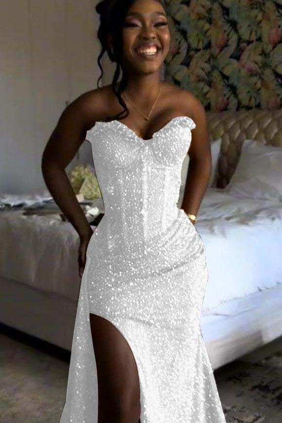 Sweetheart Sleeveless Long Mermaid Evening Formal Dress With Split Sequin