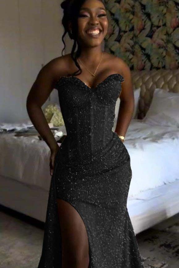 Sweetheart Sleeveless Long Mermaid Evening Formal Dress With Split Sequin