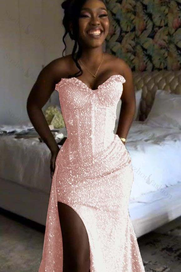 Sweetheart Sleeveless Long Mermaid Evening Formal Dress With Split Sequin