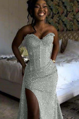 Sweetheart Sleeveless Long Mermaid Evening Formal Dress With Split Sequin