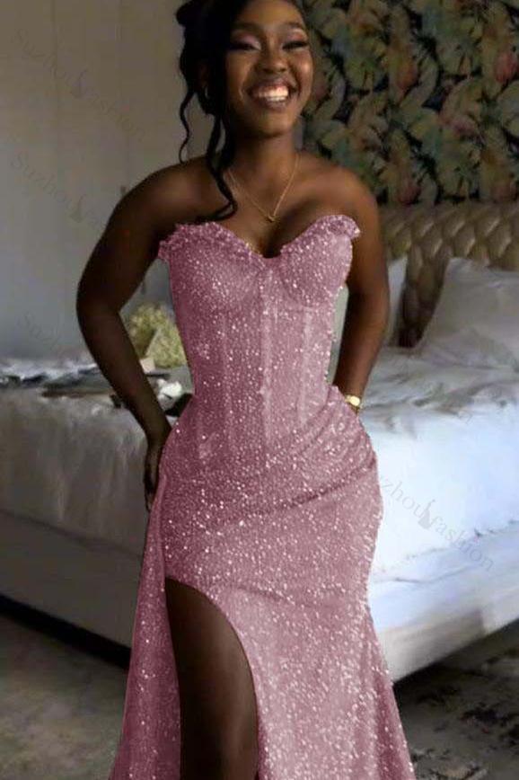 Sweetheart Sleeveless Long Mermaid Evening Formal Dress With Split Sequin