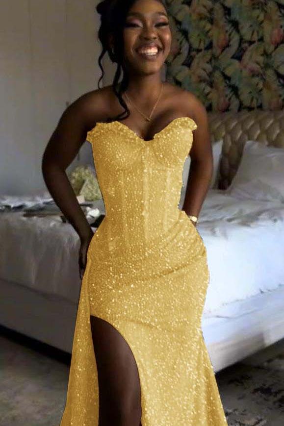 Sweetheart Sleeveless Long Mermaid Evening Formal Dress With Split Sequin