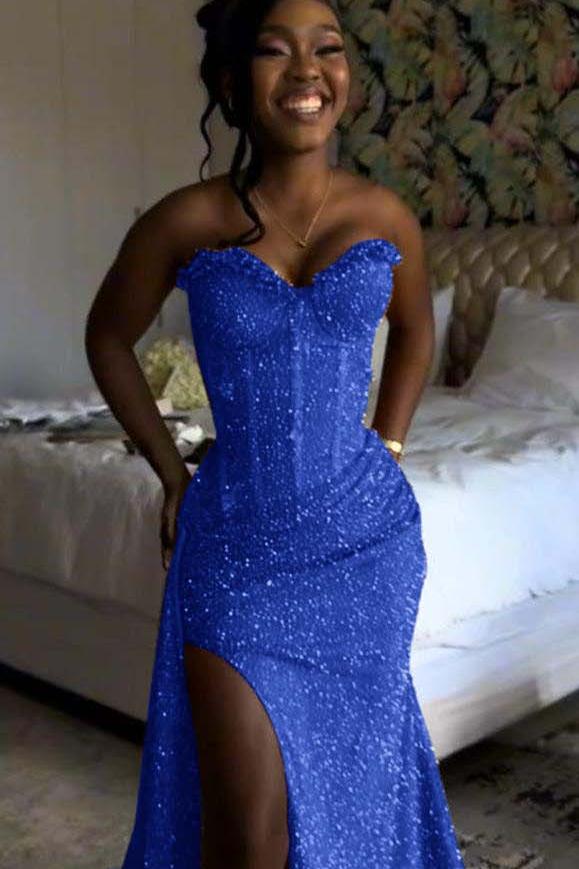 Sweetheart Sleeveless Long Mermaid Evening Formal Dress With Split Sequin