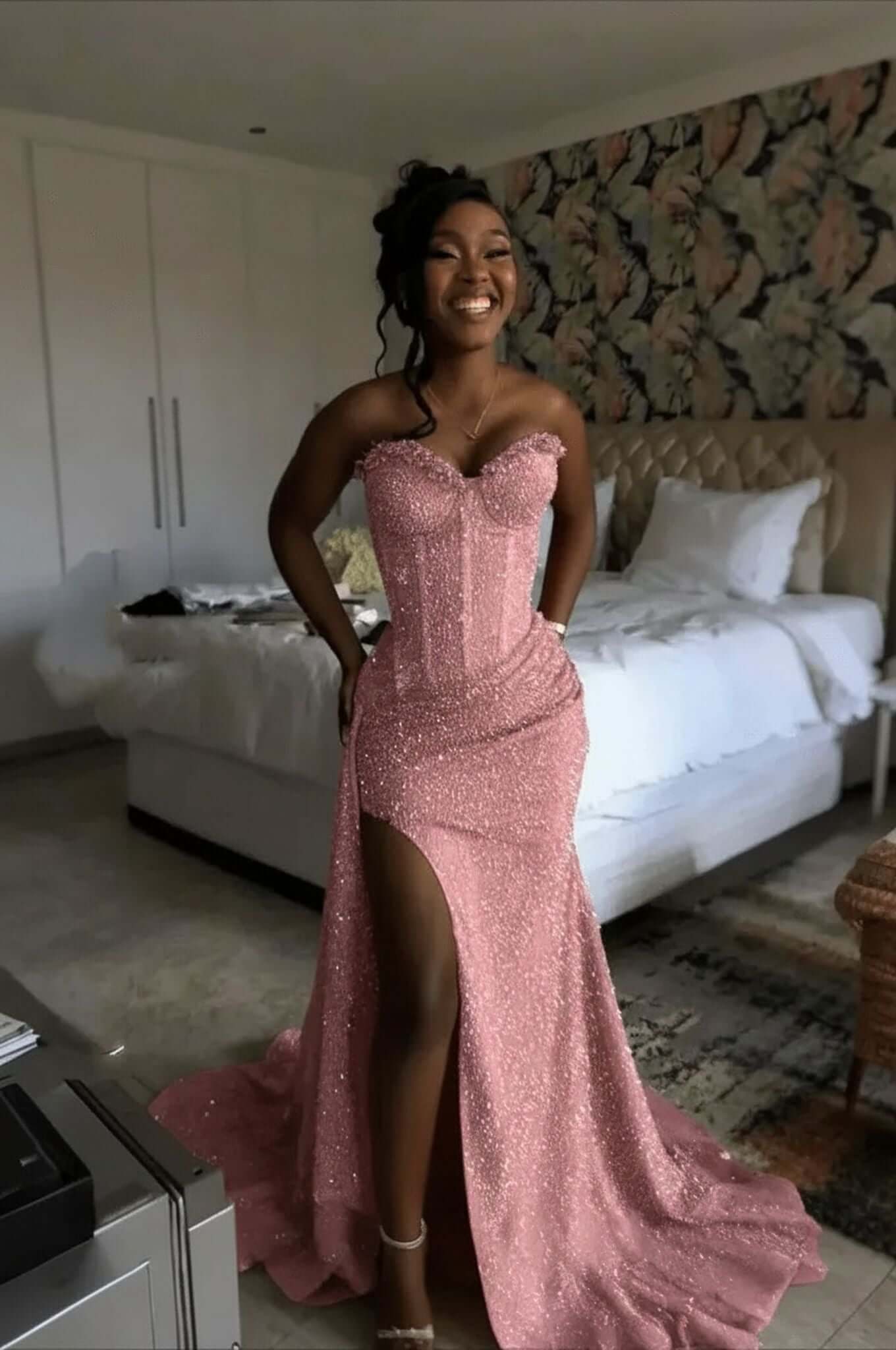 Sweetheart Sleeveless Long Mermaid Evening Formal Dress With Split Sequin