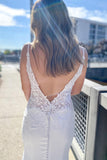 Sweetheart Spaghetti Straps Appliques Lace Mermaid Open Back Wedding Dress