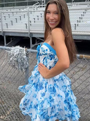 Sweetheart Strapless A-Line Short Floral Homecoming Dress