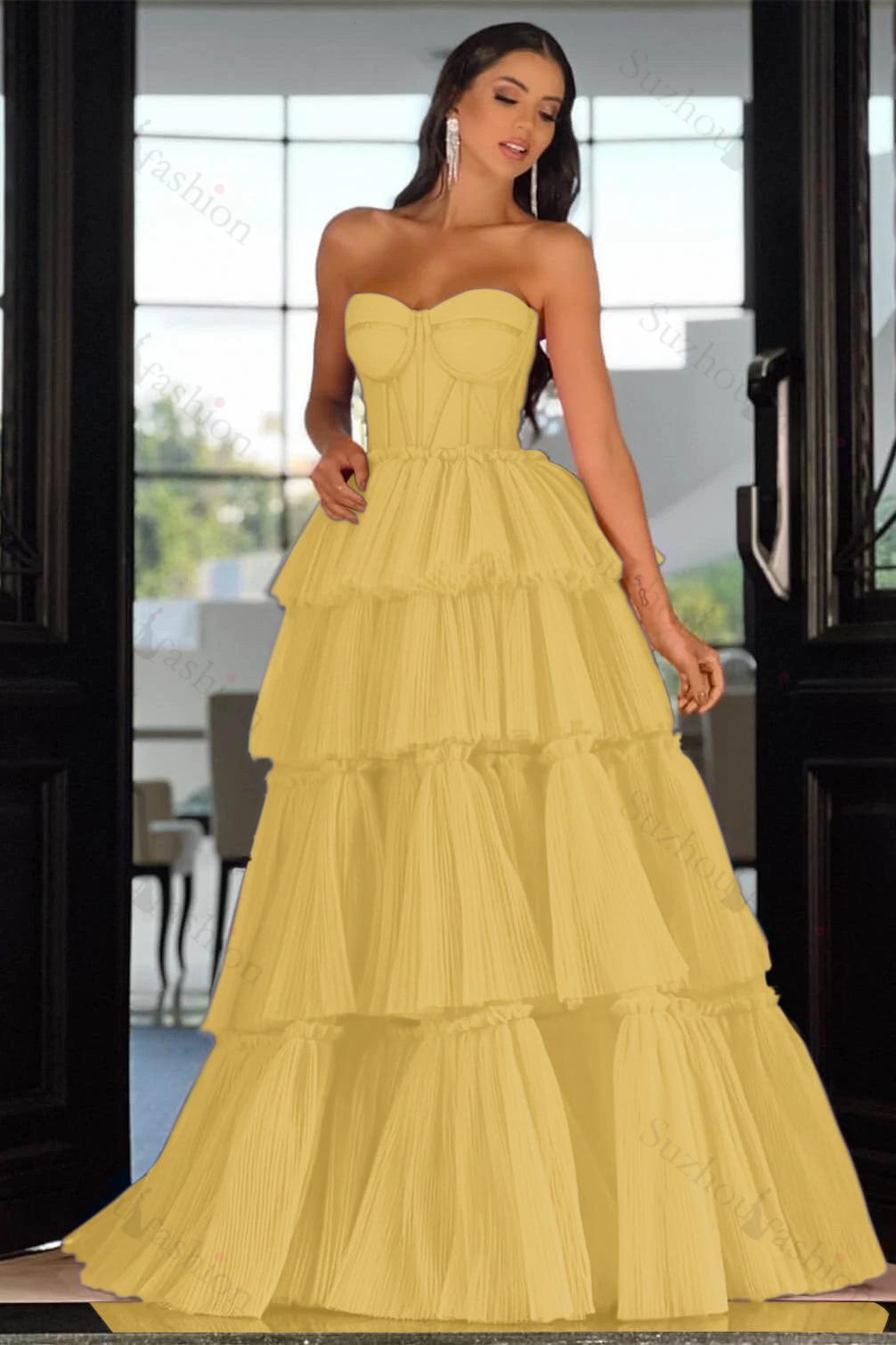 Sweetheart Strapless Evening Formal Dress Long Sleeveless Layers Hot Pink Prom Dress