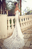 Sweetheart White Lace Wedding Dresses Mermaid Zipper Sleeveless Bridal Dresses