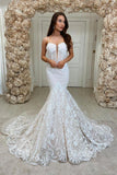 Sweetheart White Tulle Lace Mermaid Wedding Dresses Long