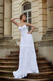 Sweetheart White Wedding Gowns Chiffon Floor length Ruffles Lace up Wedding Party Dresses