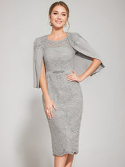 Tea Length Mother of the Bride Sheath Column Dress with Jacket & Crystals