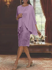 Tea Length Mother of the Bride Sheath Column Jewel Neck Dress