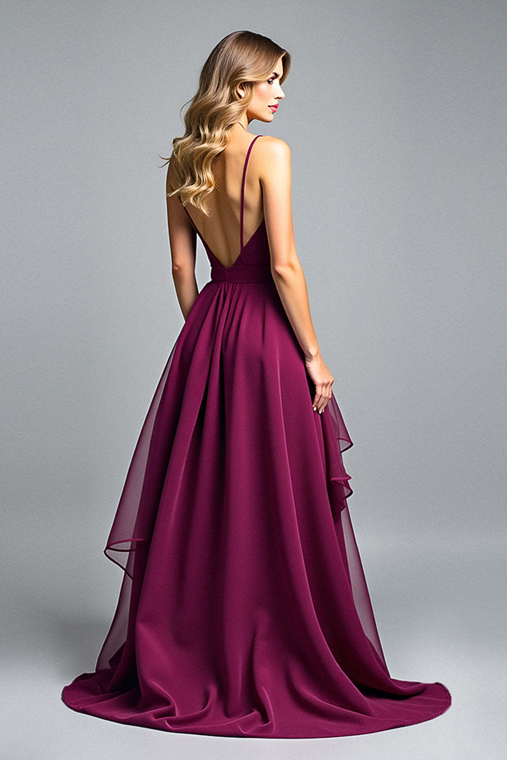 Tiered Asymmetrical Dark Purple Wedding Guest Dress A Line Formal Dress