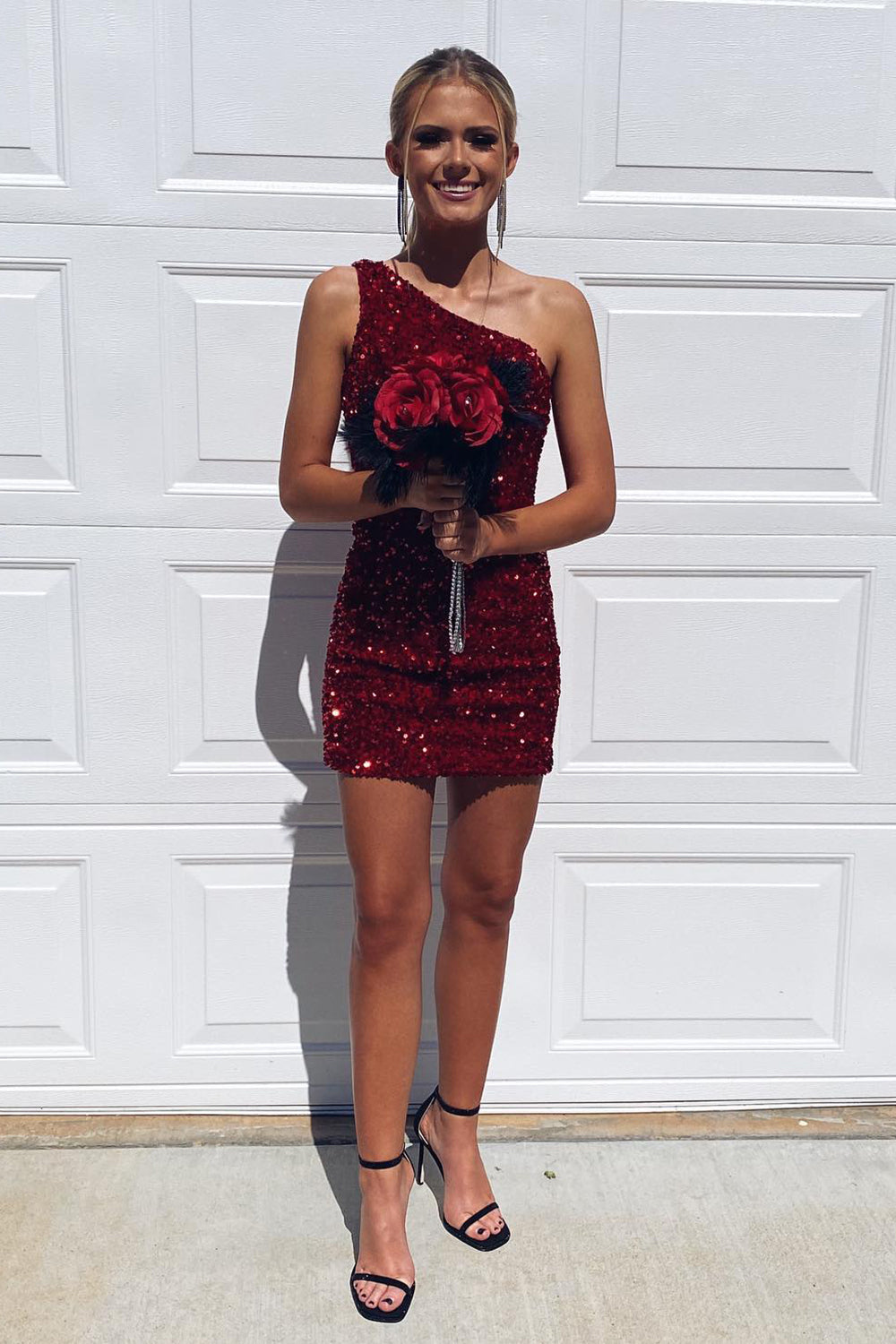 sachin and babi light blue dress One Shoulder Sheath Sequins Beads Black Homecoming Dress Short Graduation Dress US14 / Custom Color main image 1