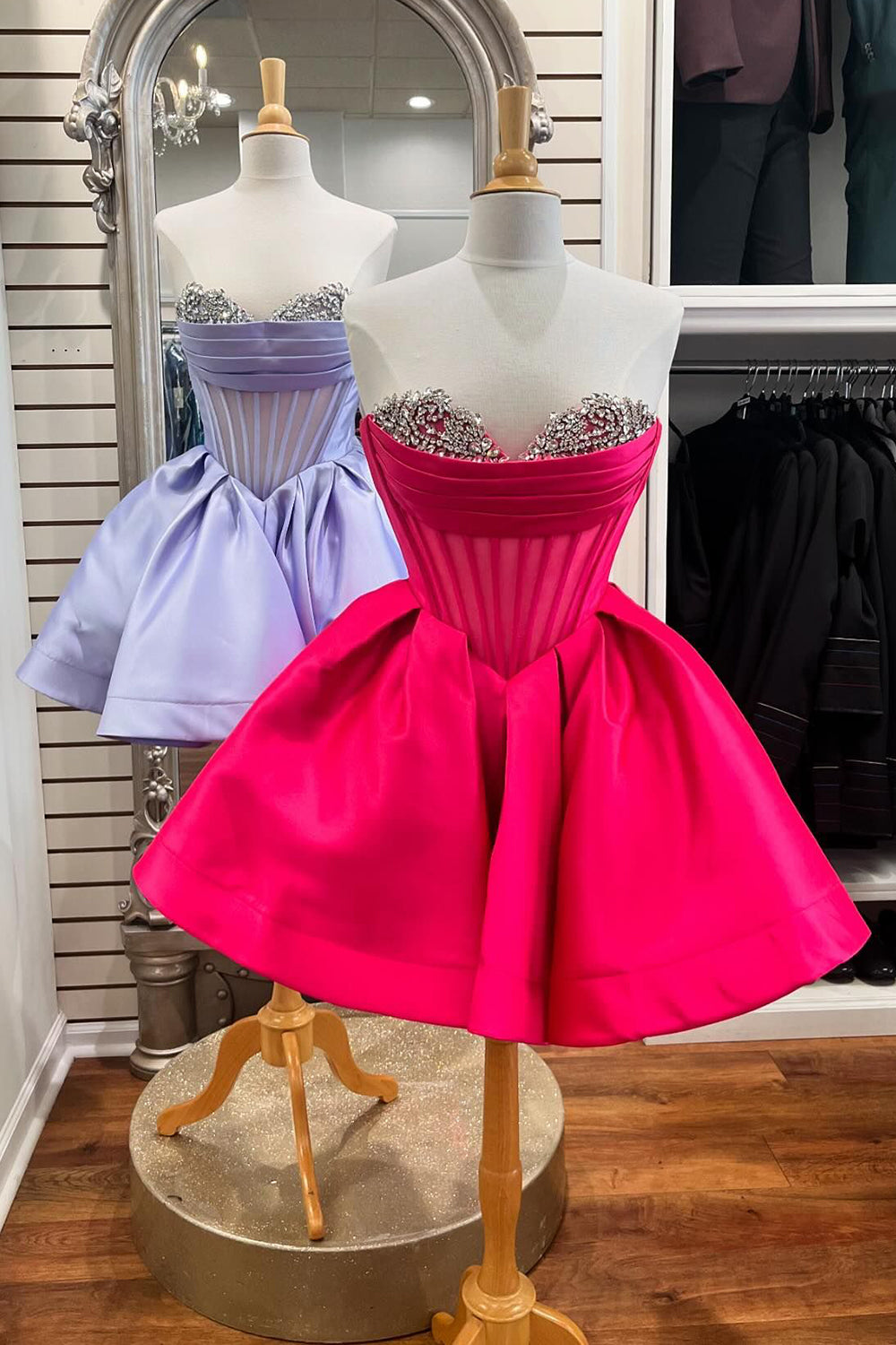 Trendy Fuchsia Homecoming Dresses Corset A Line Strapless Short Cocktail Dresses with Beadings