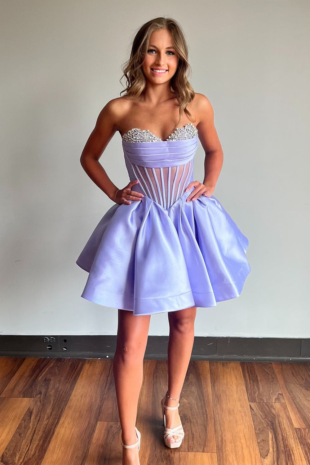 Trendy Fuchsia Homecoming Dresses Corset A Line Strapless Short Cocktail Dresses with Beadings