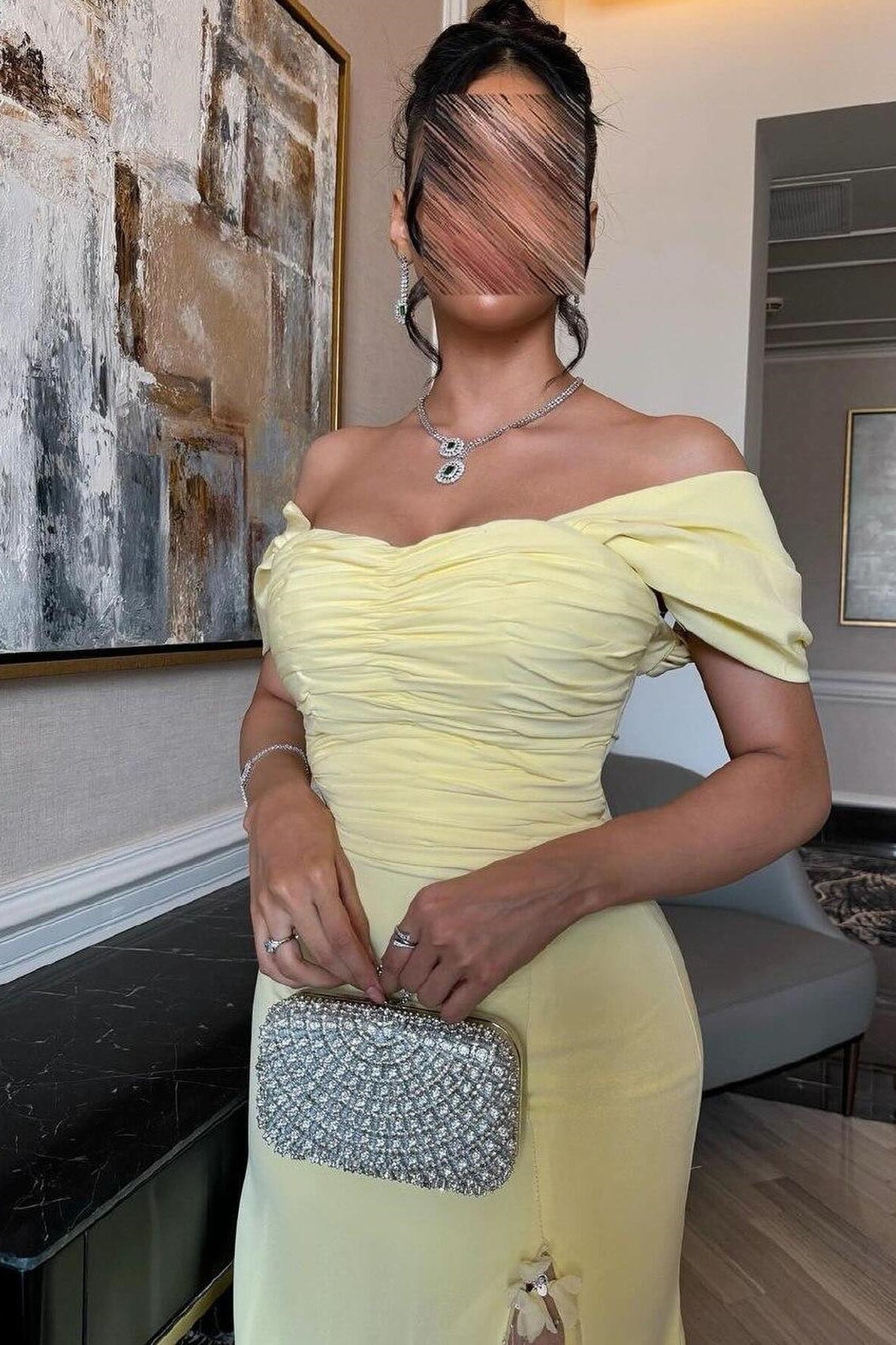 Suzhoufashion Trendy Mermaid Off The Shoulder Yellow Long Party Dress With Lace Split Front Formal Evening Gown