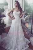 Tulle Elegent Sweetheart Sweep-Train Sleeveless Lace Wedding Dresses