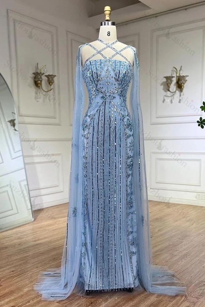 Tulle Halter Appliques Mermaid Long Evening Formal Dress With Beading