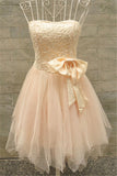 Tulle Lovely Bridesmaid Dress with Bowknot Strapless Appliques Party Dress