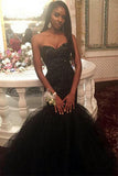 Tulle Sequins Sweetheart Puffy Evening Gown Amazing Black Beaded Mermaid Prom Dress
