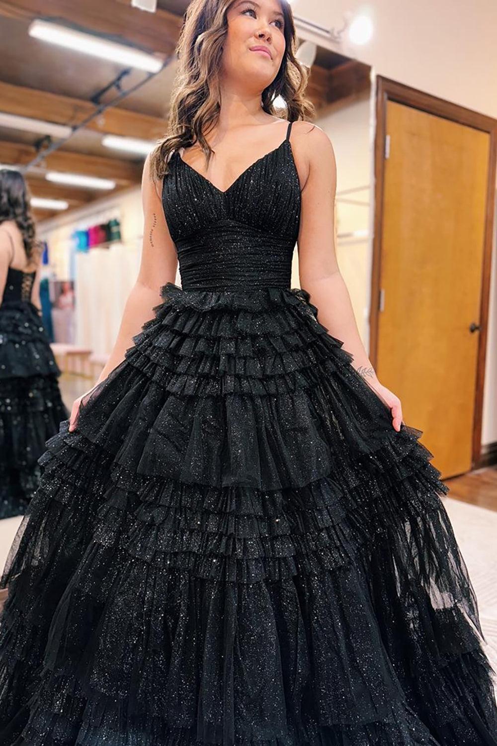 Tulle Spaghetti Straps Sage Prom Dress Ruffled Long Formal Dress