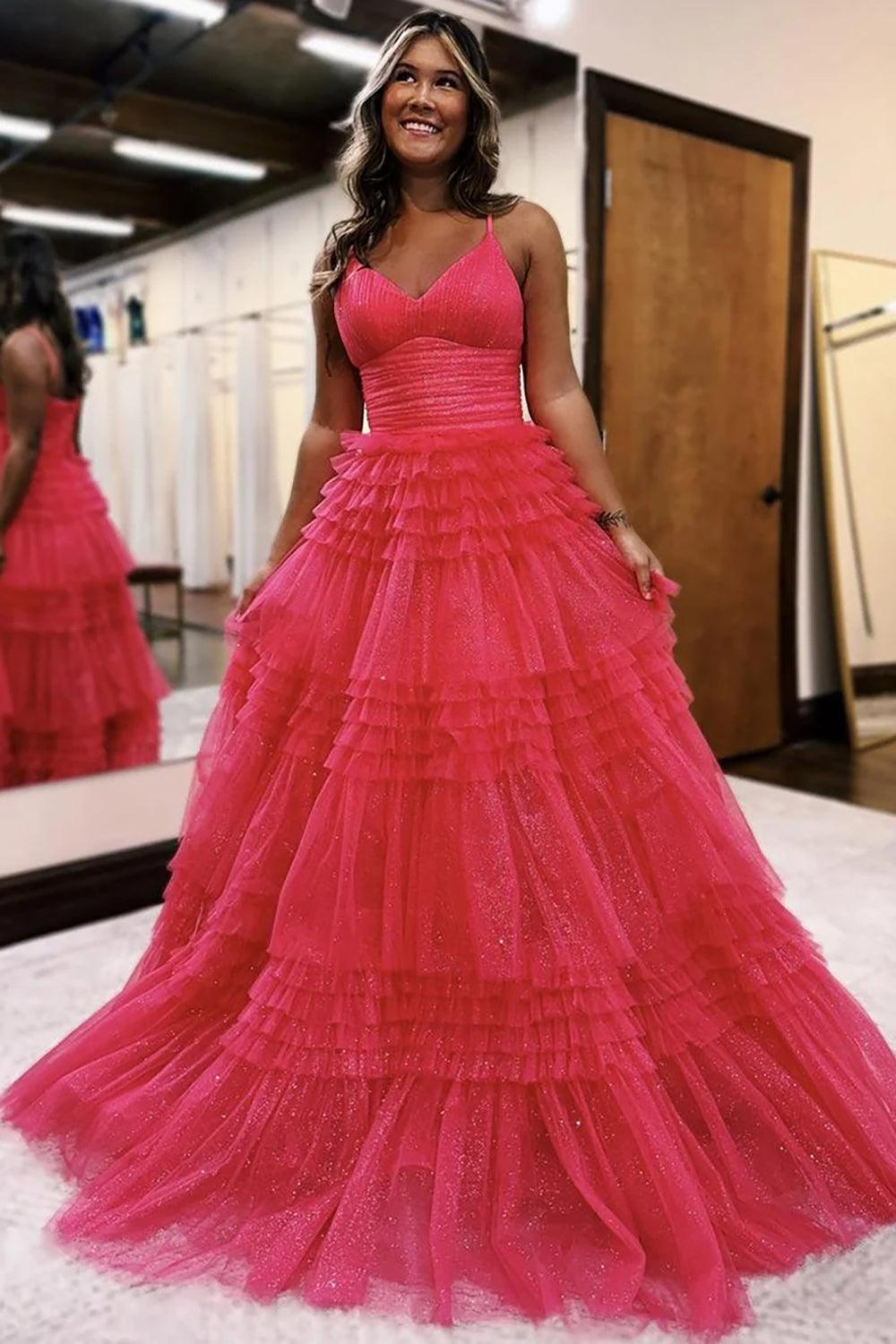Tulle Spaghetti Straps Sage Prom Dress Ruffled Long Formal Dress