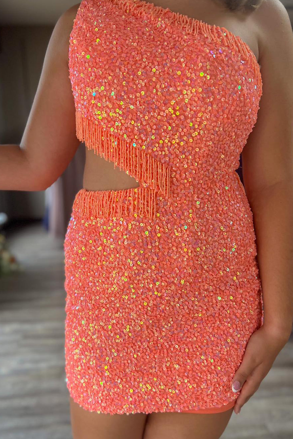 Turquoise Homecoming Dresses Sequin Fringed Cut Out Tight Short Cocktail Dresses