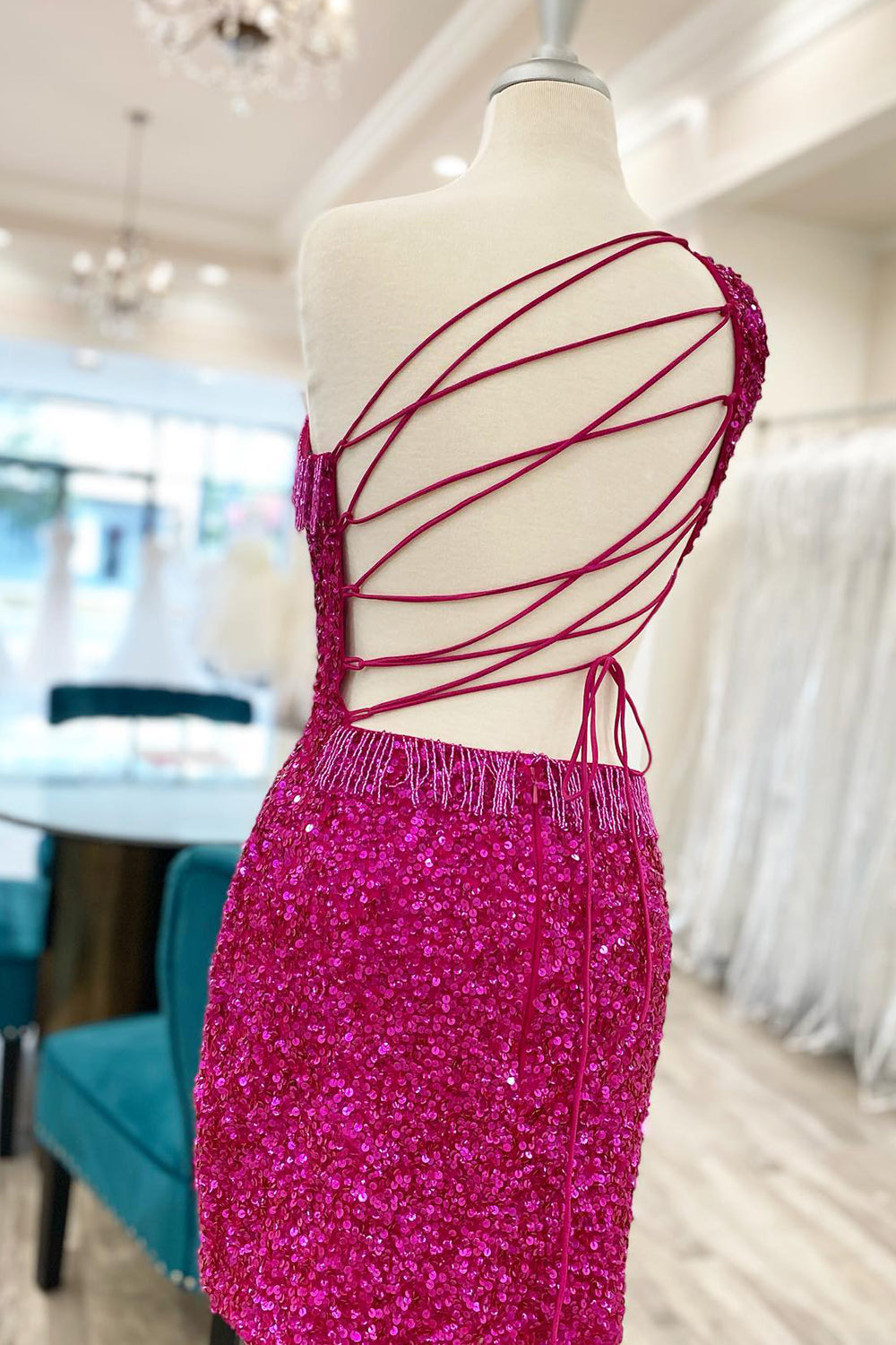 Turquoise Homecoming Dresses Sequin Fringed Cut Out Tight Short Cocktail Dresses
