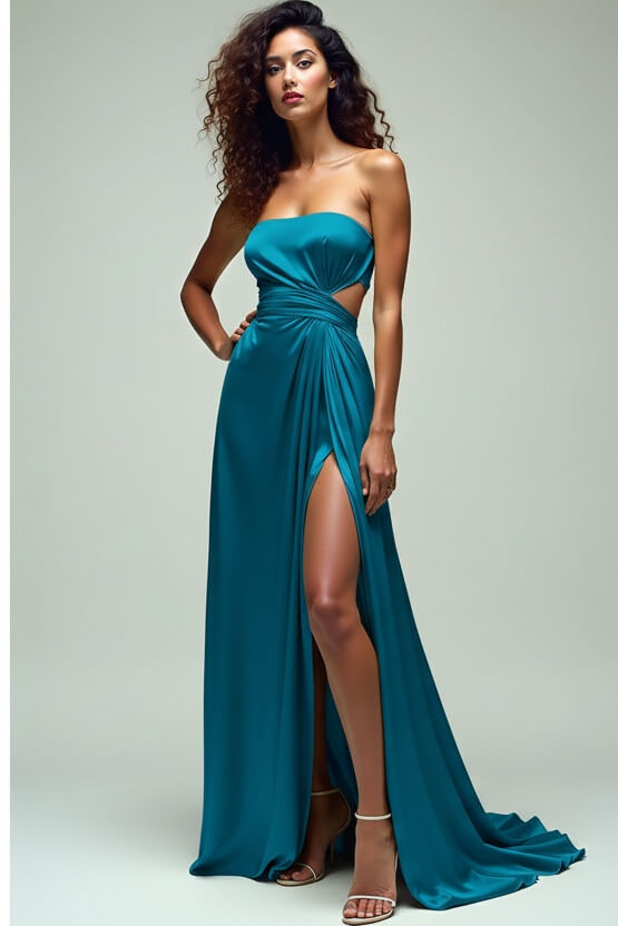 Ruched Square Neck Lemon Green Wedding Guest Dress Long Formal Dress With Slit