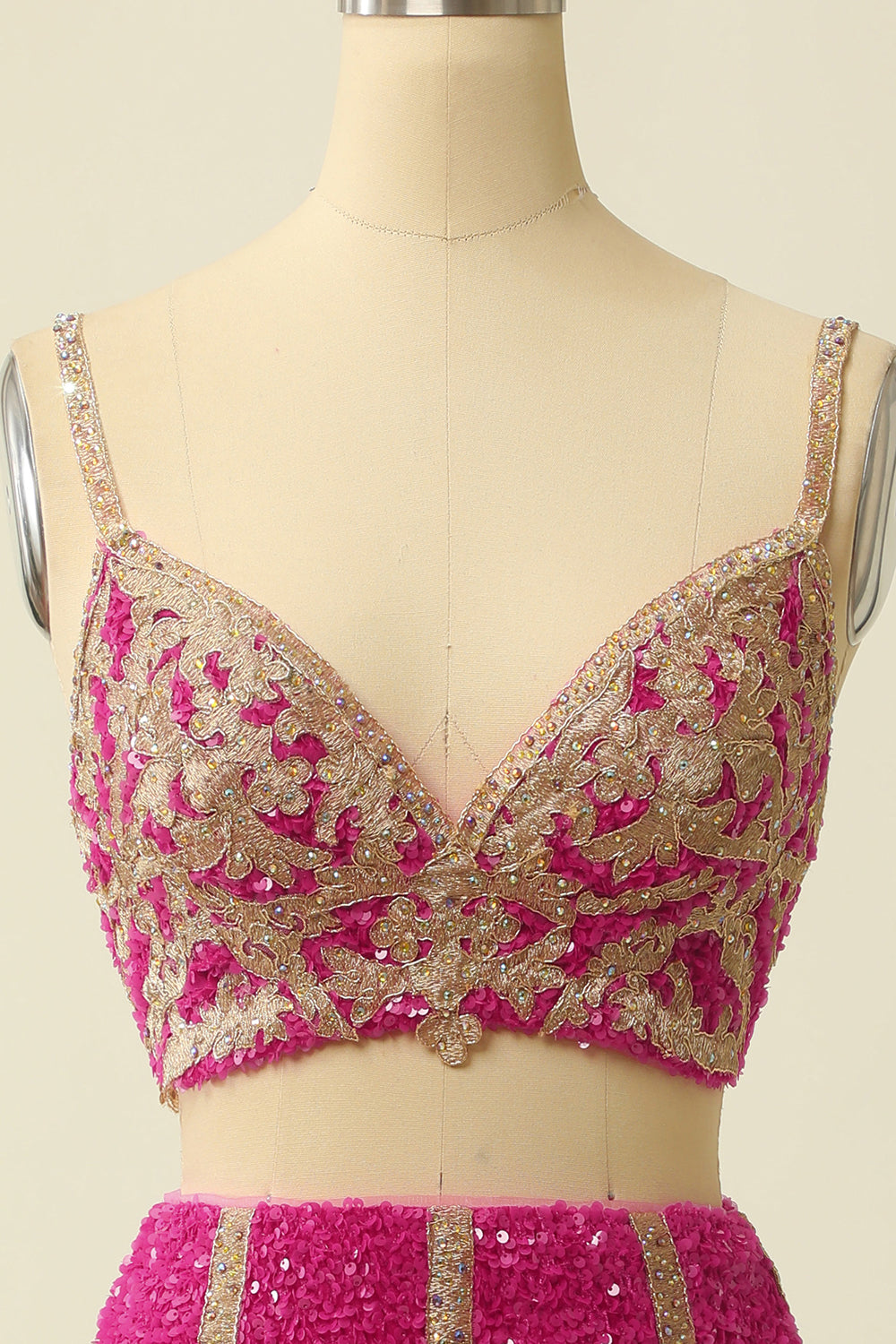 Two Pieces Fuchsia Homecoming Dresses Prom Dress With Fringes