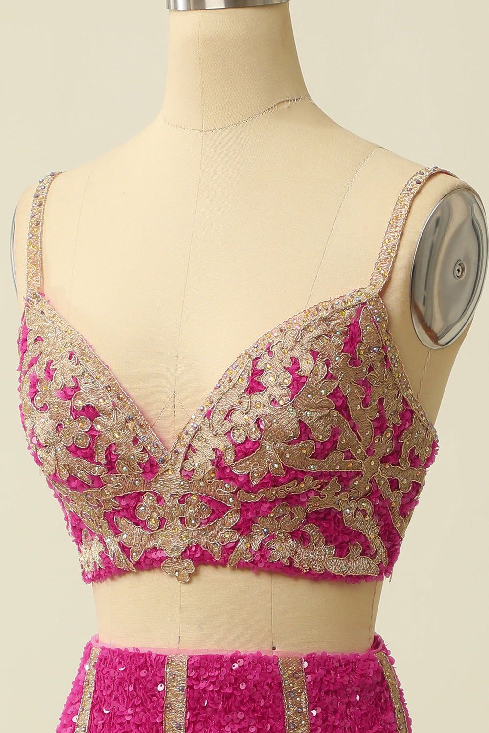 Two Pieces Fuchsia Homecoming Dresses Prom Dress With Fringes