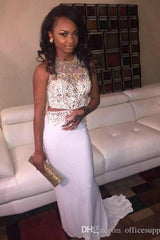 Two Pieces Prom Dresses Sleeveless Beading Sequins Long Evening Dress
