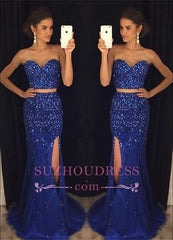 Two-Pieces Split Sweetheart Mermaid Gorgeous Beadings Prom Dress