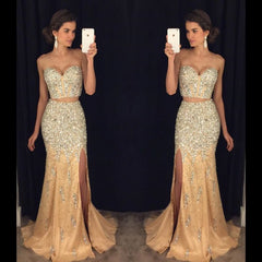 Two-Pieces Split Sweetheart Mermaid Gorgeous Beadings Prom Dress