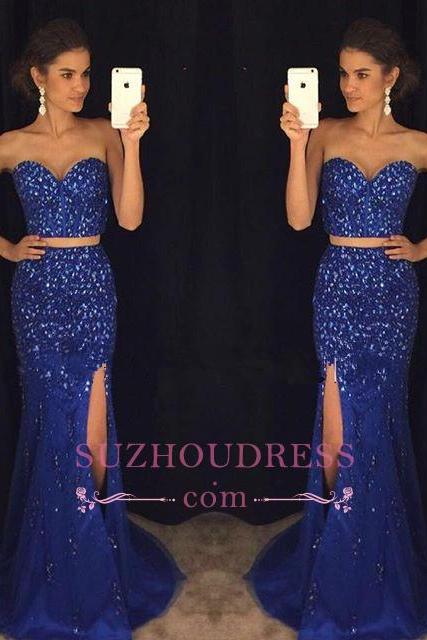Two-Pieces Split Sweetheart Mermaid Gorgeous Beadings Prom Dress