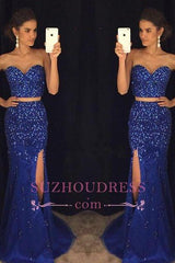 Two-Pieces Split Sweetheart Mermaid Gorgeous Beadings Prom Dress