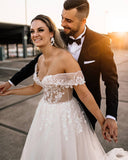 Unique Off-the-shoulder Sleeveless Empire Wedding Dress with Lace