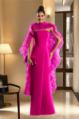 Unique Strapless Sleeveless Long Mother of the Bride Dress with Wraps & Ruffles