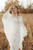 Unique Sweetheart Long-Sleeve Mermaid Floor-Length Lace Wedding Dresses with Chapel Train