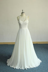 Unique White Jewel Sleeveless Wedding Dress | Appliques Chiffon Bridal Gowns